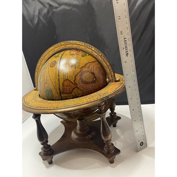 Vintage Wood Old World Globe Desktop Zodiac Astrology  Signs Made in Italy - Picture 16 of 16